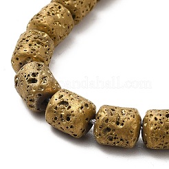 電気メッキされた天然溶岩岩ビーズ連売り  コラム  黄金メッキ  8x6.5mm  穴：1mm  約50~51個/連  15.35~15.55インチ（39~39.5cm）&nbsp;G-G984-16B