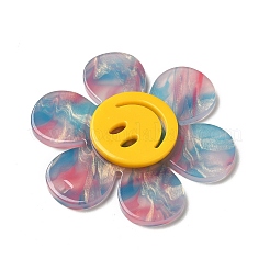 ツートンカラーのアクリルビッグペンダント  笑顔の花  ディープスカイブルー  55x50x4.5mm  穴：1.8mm&nbsp;LS-OACR-B008-D01