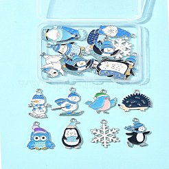 20個20スタイルの冬テーマ合金エナメルペンダント  プラチナ  シロクマとペンギンと雪だるまのチャーム  混合図形  19~26.5x11~22x1.5~1.7mm  穴：1.5~1.8mm  1個/スタイル&nbsp;ENAM-FS0001-96