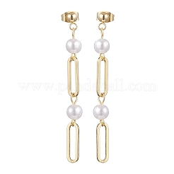 Brass ABS Plastic Imitation Pearl Oval Dangle Stud Earrings&nbsp;EJEW-JE06567