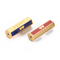 316サージカルステンレススチールエナメルビーズ  幸せという言葉の六角柱  14KGP本金メッキ  25.5x9x8mm  穴：1.6mm&nbsp;STAS-S116-278G