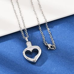 304ステンレススチール製ハートペンダントペット骨壷灰ネックレス  変色しない  ステンレス鋼色  21.65インチ（55cm）&nbsp;NJEW-S455-03P