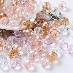 ガラスビーズ  多面カット  ロンデル  パールピンク  10x8mm  穴：1mm  約560個/500g&nbsp;EGLA-A034-LM10mm-23