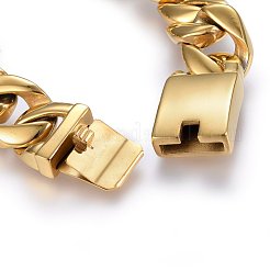 イオンプレーティング（IP）304ステンレススチールカーブチェーンブレスレット  箱の留め金付き  ゴールドカラー  9-1/2インチ（24cm）  17x6mm&nbsp;BJEW-E346-19G