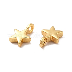ラックメッキ真鍮チャーム  スター  ゴールドカラー  8x6x2mm  穴：1.2mm&nbsp;KK-D085-04G