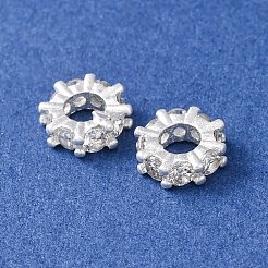 Brass Micro Pave Cubic Zirconia European Beads&nbsp;KK-C157-09A-S