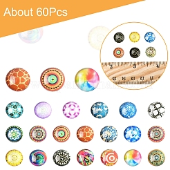 60Pcs Printed Glass Half Round Cabochons&nbsp;GGLA-FS0001-14