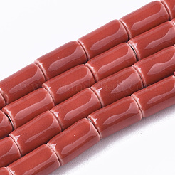 手作りの陶器ビーズ  光沢釉の磁器のスタイル  コラム  レッド  10~10.5x6mm  穴：2mm&nbsp;X-PORC-S498-14C