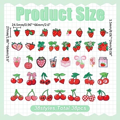 38Pcs 2 Sets 2 Styles Strawberry & Cherry Polyester Embroidered Cloth Patch&nbsp;PATC-WR0001-32