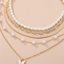 Alloy & Plastic Pearl & Acrylic Pendant Multi Layered Necklaces&nbsp;FS-WG3D102-02