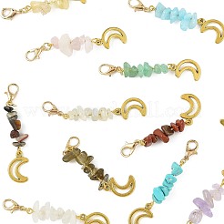 12Pcs 12 Colors Alloy Gemstone Chip Moon Pendant Decorations&nbsp;HJEW-FS00050