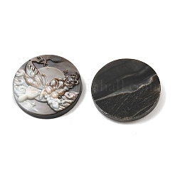 天然の黒リップシェル彫刻カボション  フラットラウンド  蝶  15x3mm&nbsp;SSHEL-B006-01B-D