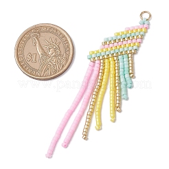 ガラスシードビーズタッセルペンダント  304ステンレススチール製丸カン付き  きいろ  80.5x17.5x2mm  穴：3mm&nbsp;PALLOY-MZ00659-02