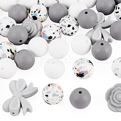 34Pcs Bowknot & Rose & Round Silicone Beads for DIY Supplies Jewelry Keychain Making&nbsp;SIL-TA0003-45A