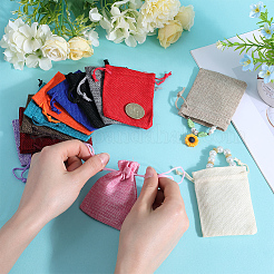 24個 12色 黄麻布梱包ポーチ 巾着袋  長方形  ミックスカラー  9x7cm  2個/カラー&nbsp;ABAG-BBC0001-09