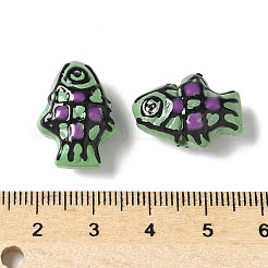 焼き絵の具、ガラス、エナメル、ビーズ  手描きのビーズ  魚  ダークシーグリーン  20x14x9.5mm  穴：1.4mm&nbsp;BLOW-D300-03B