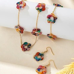 花の合金とアクリルのジュエリーセット  ブレスレット＆イヤリング＆ネックレス  カラフル  390mm&nbsp;FS-WG36751-01