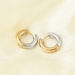 201 ステンレススチール ツートンフープピアス  304ステンレスピン付き  18KGP本金メッキ  18x4mm&nbsp;EJEW-Q002-01G-06