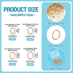 600Pcs 4 Styles 304 Stainless Steel Jump Rings&nbsp;STAS-TA0006-43C