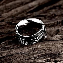 Fashionable Unisex 316L Surgical Stainless Steel Feather Cuff Rings&nbsp;RJEW-BB09945-8