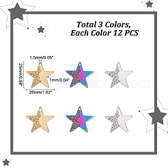 36個3色イオンプレーティング(IP)304ステンレスペンダント  星のチャーム  ミックスカラー  25x26x1mm  穴：1.5mm  12個/カラー&nbsp;STAS-UN0044-92