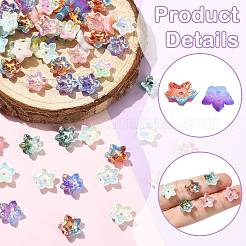 100個6色電気メッキツートン透明樹脂ビーズ  花  ミックスカラー  11x12x3.5mm  穴：1.6mm&nbsp;RESI-CJ0005-28