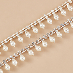 真鍮と腹筋の模造真珠とラインストーンのカップチェーン  鉄と  カード用紙付き  銀  20x8mm  1ヤード&nbsp;CHC-BC0001-23