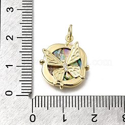Brass Micro Pave Clear Cubic Zirconia with Natural Paua Shell Pendants&nbsp;KK-G525-15G