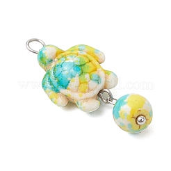 6Pcs 6 Colors Dyed Synthetic Turquoise Turtle Round Pendants&nbsp;PALLOY-JF04126