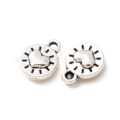 チベット風合金チャーム  フラットラウンド＆ハートチャーム  アンティークシルバー  10x8x3mm  穴：1mm  約1667個/1000g&nbsp;AL-CBA5212-05AS