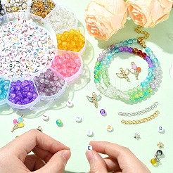 DIY ストレッチ ブレスレット ジュエリー キット  ガラスビーズ入り  合金エナメルチャーム  304ステンレススチールボールチープ  鉄の端のチェーン  亜鉛合金カニカン  CCBプラスチックビーズ  伸縮性のある糸  ミックスカラー  6mm  穴：1.3~1.6mm  10色  50個/カラー  500pc&nbsp;DIY-YW0011-90
