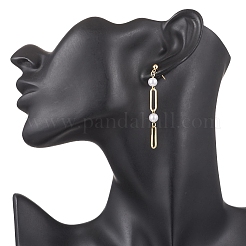 Brass ABS Plastic Imitation Pearl Oval Dangle Stud Earrings&nbsp;EJEW-JE06567