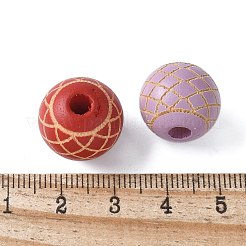 ウッドビーズ  メッシュ模様の円形  ミックスカラー  16x15mm  穴：4.5mm&nbsp;WOOD-M016-02B