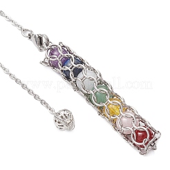 7 Chakra Round Natural Amethyst & Lapis Lazuli & Rose Quartz & Green Aventurine & Dyed Quartz & Carnelian & Synthetic Citrine Dowsing Pendulums&nbsp;PALLOY-JF03658-02