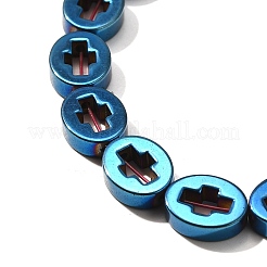 電気めっき合成非磁性ヘマタイト ビーズ 連売り  クロスとオーバル  ブルーメッキ  10x8x3mm  穴：0.9mm  約40個/連  15.75''（40センチメートル）&nbsp;G-L613-Z01-02A