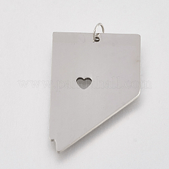 変色しにくい201ステンレススチールペンダント  ネバダの地図  ステンレス鋼色  27.5x18x1mm  穴：3mm&nbsp;STAS-T038-81