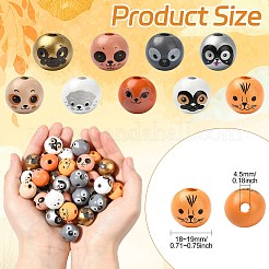 90個 9スタイル schima wood ヨーロピアンビーズ  印刷された円形  ジュエリー作りに使えるかわいい動物のクラフトビーズ  大穴ビーズ  ミックスカラー  18~19mm  穴：4.5mm  10個/スタイル&nbsp;WOOD-CJ0002-77