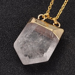 Brass Natural Crystal Pendant Necklaces&nbsp;NJEW-JN01460