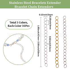 90Pcs 3 Colors 304 Stainless Steel Chain Extender&nbsp;STAS-BM0001-04