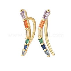 真鍮製パヴェキュービックジルコニアスタッドクローラーピアス  長方形  18KGP本金メッキ  カドミウムフリー＆鉛フリー  長持ちメッキ  ラックめっき  カラフル  18.5x4.5x7.5mm&nbsp;KK-CBAA351-02G