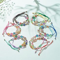 6 個 6 スタイル樹脂ナザールボンジュウ編組ビーズ ブレスレット セット  ヒトデ & 馬の目 & ハムサの手 & 生命の木のリンク調節可能な女性用ブレスレット  ミックスカラー  内径：1-1/8~3インチ（2.6~7.6cm）  1個/スタイル&nbsp;BJEW-JB08338