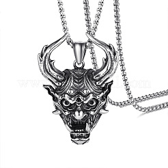 Stainless Steel Evil Skull Pendant Necklace&nbsp;SKUL-PW0001-134