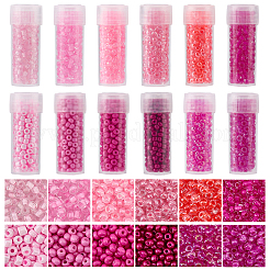 120g12色ガラスシードビーズ  混合スタイル  丸い穴  ラウンド  ピンク  3~4x1.5~3mm  穴：0.8~1mm  10g /スタイル&nbsp;SEED-SC0001-59B-02