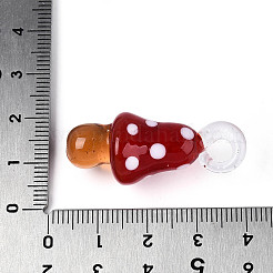 手作りランプワークペンダント  きのこチャーム  ファイヤーブリック  36.5~38x15~16.5x15.5~16.5mm  穴：4~4.5x3.5~4.5mm&nbsp;LAMP-T025-05E