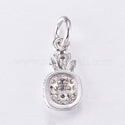真鍮製マイクロパヴェキュービックジルコニアチャーム  パイナップル  プラチナ  12x6x2.5mm  穴：3mm&nbsp;ZIRC-E135-32P