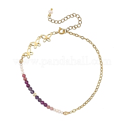Natural Amethyst & Pearl Round Beaded Butterfly Anklets&nbsp;AJEW-AN00795-02