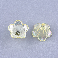 透明なアクリルビーズキャップ  朝顔ビーズ  ABカラー  5花びら  花  シャンパンイエロー  10x14x13.5mm  穴：1.6mm  約1370個/500g&nbsp;LS-TACR-T007-04B