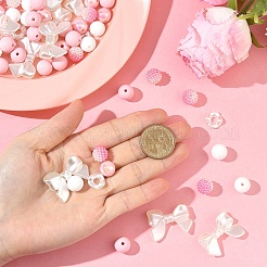 DIY ビーズ ファインディング キット  シリコーンビーズを含む  アクリルビーズ  ABSプラスチックビーズ  ABSプラスチックパール調ビーズ  ピンク  12~24x12~31x3~12mm  穴：1.6~4.5mm  80個/セット&nbsp;DIY-YW0017-24A
