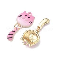 スプレープリント合金エナメルチャーム  猫の形のチャーム  ラックめっき  ゴールドカラー  パールピンク  32.5x13.5x4.5mm  穴：1.8mm&nbsp;ENAM-K076-38G-04