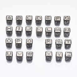 CCBプラスチックビーズ  水平穴  文字付きのキューブ  ガンメタ色  7x7x7mm  穴：3.5mm  約2000個/500g&nbsp;CCB-N004-001A-B